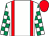 WHITE, RED braces, EMERALD GREEN and WHITE check sleeves, RED cap