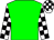 Green body, white arms, black checked, white cap, black checked