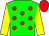 Big-green body, red spots, yellow arms, red cap