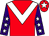 Red, white chevron, purple sleeves, white stars, red cap, white star