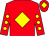 Red, yellow diamond, red sleeves, yellow spots, red cap, yellow diamond