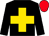 Black, gold cross, red cap