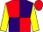 Red and purple (quartered), yellow sleeves, red cap