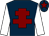 Dark blue, maroon cross of lorraine, white sleeves, dark blue cap, maroon star