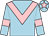 light blue, pink chevron, pink armbands, pink star on cap