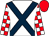 White, dark blue cross belts, red and white check sleeves, red cap