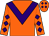 Orange body, purple chevron, orange arms, purple diamonds, orange cap, purple diamonds