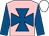 pink, royal blue maltese cross, royal blue sleeves, white cap