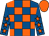 Royal blue and orange check, royal blue sleeves, orange stars, orange cap