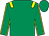 Emerald green, yellow epaulets, yellow seams on sleeves, emerald green cap