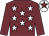 Garnet body, white stars, garnet arms, white cap, garnet star