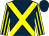 Dark blue body, yellow cross belts, yellow arms, dark blue striped, dark blue cap