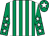 Emerald green and white stripes, emerald green sleeves, white stars, emerald green cap, white star