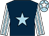 Dark blue, light blue star, white and light blue striped sleeves, light blue cap, white star