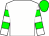 white, green hoops on sleeves, green cap