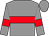 Grey body, red hoop, grey arms, red armlets, grey cap