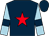 dark blue, red star, light blue sleeves, dark blue armlets