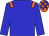 Big-blue body, orange epaulettes, big-blue arms, orange cap, big-blue checked