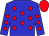 Blue, red spots, red cap