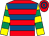 Red, royal blue hoops, yellow and emerald green hooped sleeves