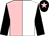 Pink and white (halved), black sleeves, black cap, pink star