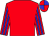 Red, red and blue striped sleeves, quartered cap