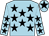 Light blue, black stars, light blue cap, black star