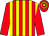 red, yellow stripes, red sleeves, red cap, yellow hoops