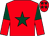 Red, dark green star, dark green and red halved sleeves, red cap, dark green stars