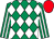 Emerald green and white diamonds, striped sleeves, red cap