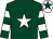 Dark green, white star, hooped sleeves, white cap, dark green star