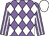 Mauve and white diamonds, striped sleeves, white cap