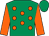 Emerald green, orange spots, orange sleeves, emerald green cap