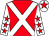 Red, white cross belts, white sleeves, red stars, white cap, red star