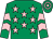 Emerald green, pink stars, pink chevrons on sleeves, hooped cap