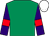 Emerald green, purple sleeves, red armlet, white cap