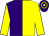 purple, yellow halved, yellow sleeves, purple cap, yellow hoops