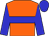 Orange body, big-blue hoop, big-blue arms, big-blue cap