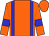 Orange body, blue braces, orange arms, blue armlets, orange cap