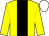 Yellow body, black stripe, yellow arms, white cap