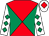 Emerald green & red diabolo, white sleeves, emerald green diamonds, white cap, red diamond