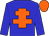 Big-blue body, orange cross of lorraine, big-blue arms, orange cap