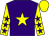 Purple, yellow star, yellow sleeves, purple stars, yellow cap