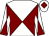 White body, maroon diabolo, white arms, maroon diabolo, white cap, maroon diamond
