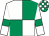 Emerald green & white (quartered), white sleeves, emerald green armlets, emerald green & white check cap