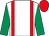 White, red braces, emerald green sleeves, red cap