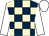 Dark blue and beige check, white sleeves and cap