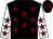 Black, maroon stars, white sleeves, maroon stars, black and maroon hooped cap