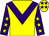 Yellow, purple chevron, purple sleeves, yellow stars, yellow cap, purple stars