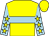 Yellow, light blue hoop, light blue sleeves, yellow stars and cap
